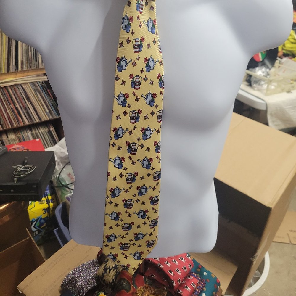 FRANK THEAK & ROSKILLY 100% SILK TIE NECKTIE WATERING CAN